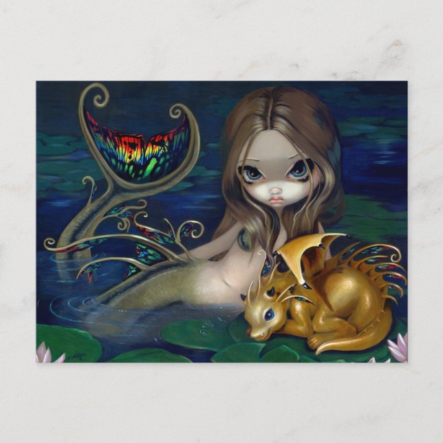 Postkarte "Mermaid mit einem Goldenen Drachen" (Vorderseite)
