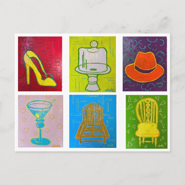 Postkarte mit 6 originalen Ölgemälden (Vorderseite)