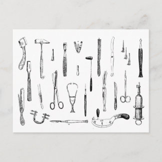 Postkarte mit alten medizinischen Instrumenten