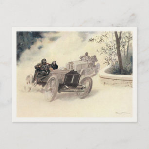 Postkarte mit alten Rennsportwagen