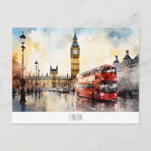 Postkarte mit Big Ben und rotem Bus in London