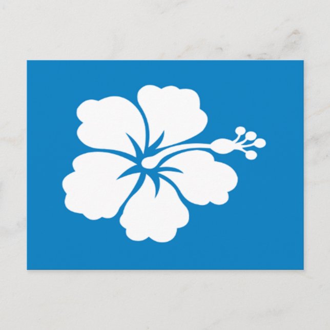 Postkarte mit blau-weißem Hibiskus (Vorderseite)