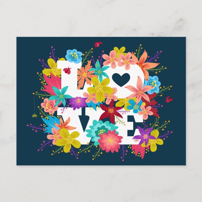 Postkarte mit Blume und Ladybugs (Vorderseite)