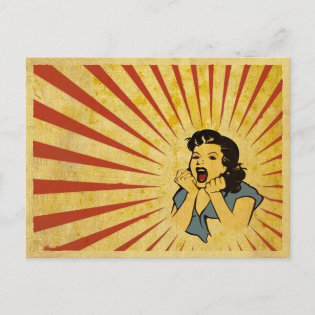 Postkarte mit Coolem Vintages Mädchen Zeichnend (Vorderseite)