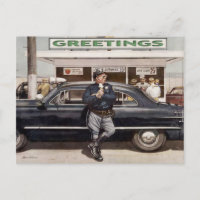 Postkarte mit Cooler Vintager Diner Polizist Illus