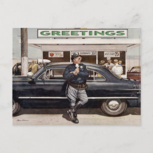 Postkarte mit Cooler Vintager Diner Polizist Illus