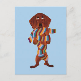 Postkarte mit Dachshund in Schal verheddert