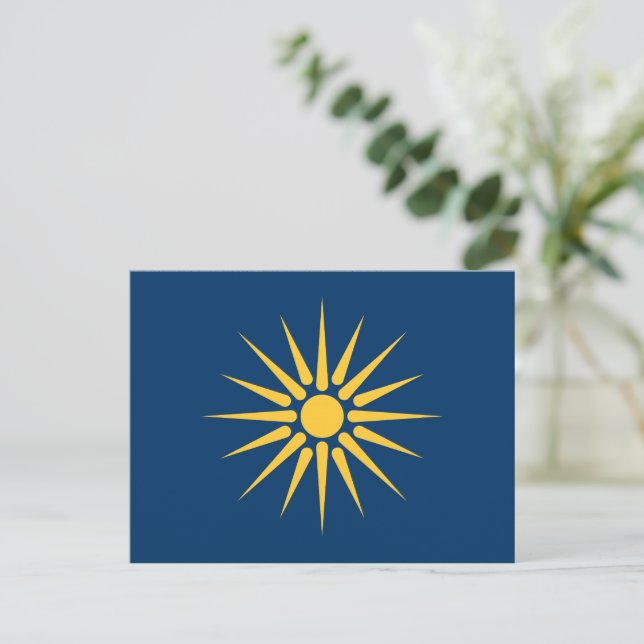 Postkarte mit der Flagge Mazedoniens, Griechenland (Stehend Vorderseite)