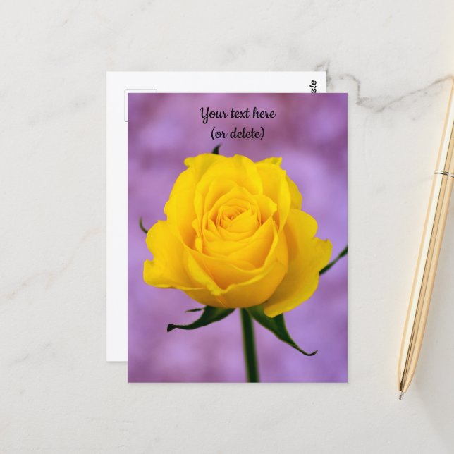 Postkarte mit einer gelben Rose (Vorderseite/Rückseite Beispiel)