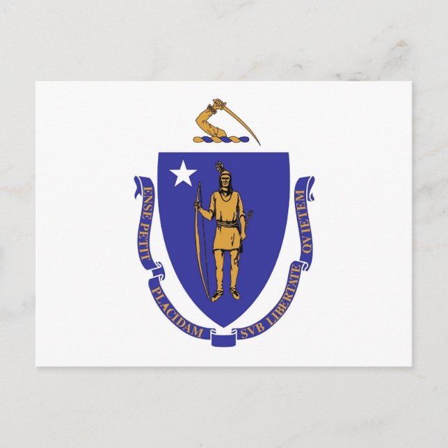 Postkarte mit Flagge von Massachusetts Staat - USA (Vorderseite)