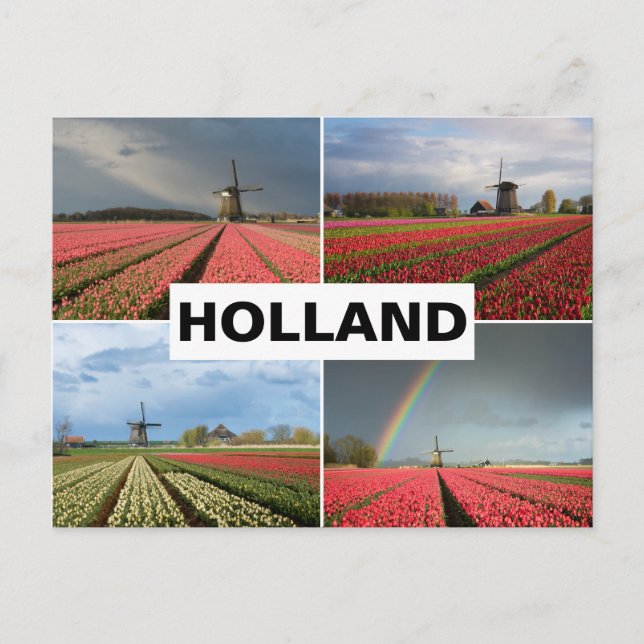 Postkarte mit Holland in der Frühjahrsmühle-Collag (Vorderseite)