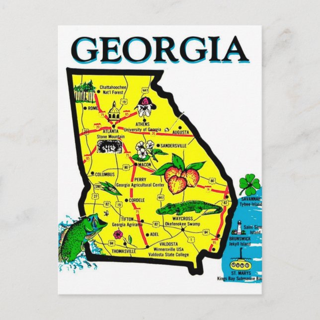 Postkarte mit Karte von Georgia (Vorderseite)