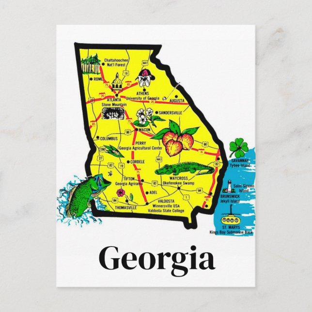 Postkarte mit Karte von Georgia (Vorderseite)