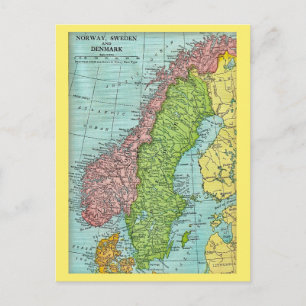 Postkarte mit Karte von Norwegen, Schweden und Dän