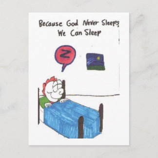 Postkarte mit lustigen Kirchenschildern