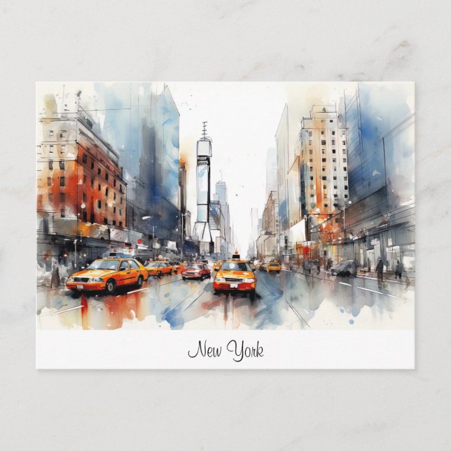 Postkarte mit New York City, gemalte Landschaft. (Vorderseite)