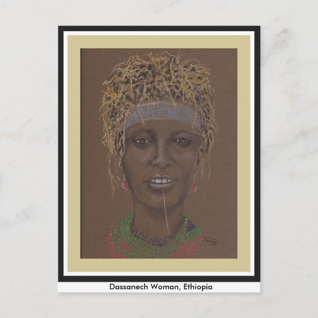 Postkarte mit Originalkunst, äthiopische Frau (Vorderseite)