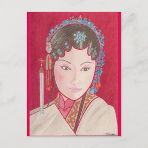 Postkarte mit Originalkunst des chinesischen Tänze