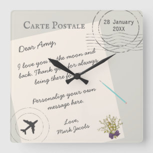 Postkarte mit persönlicher Liebesnachricht Quadratische Wanduhr