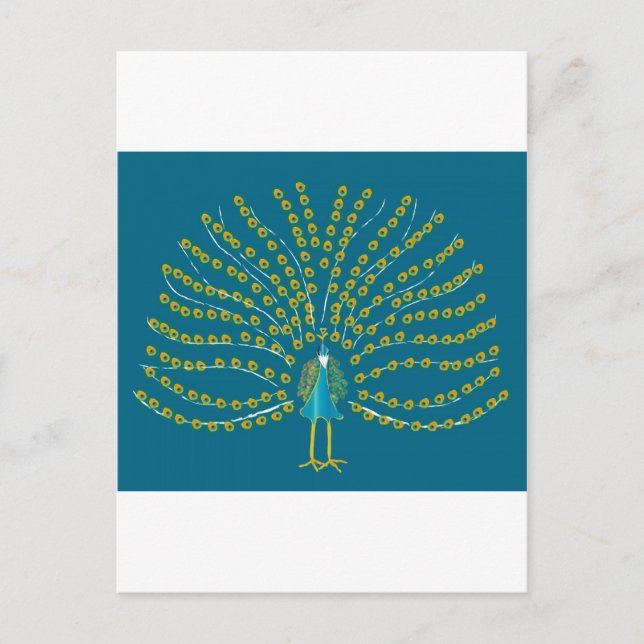 Postkarte mit Pfau-Illustration (Vorderseite)