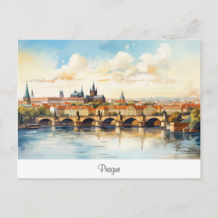 Postkarte mit Prag, bemalte Landschaft.