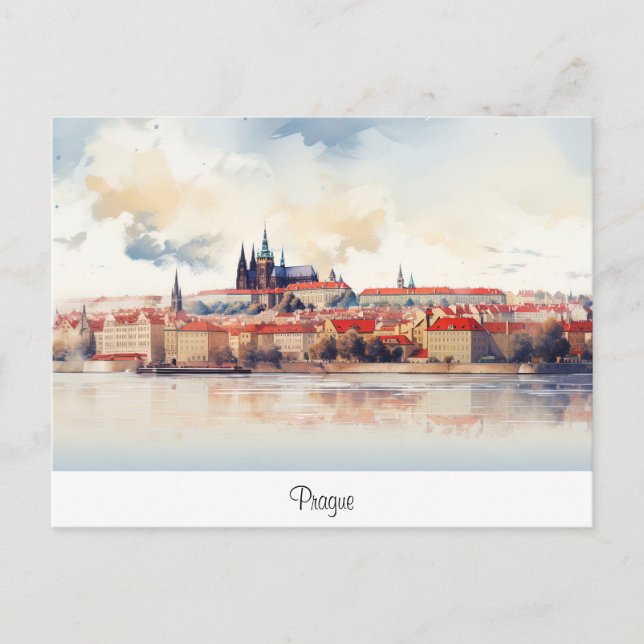 Postkarte mit Prag, bemalte Landschaft. (Vorderseite)
