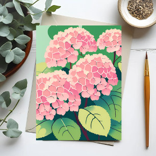 Postkarte mit rosa Hortensienstrauch