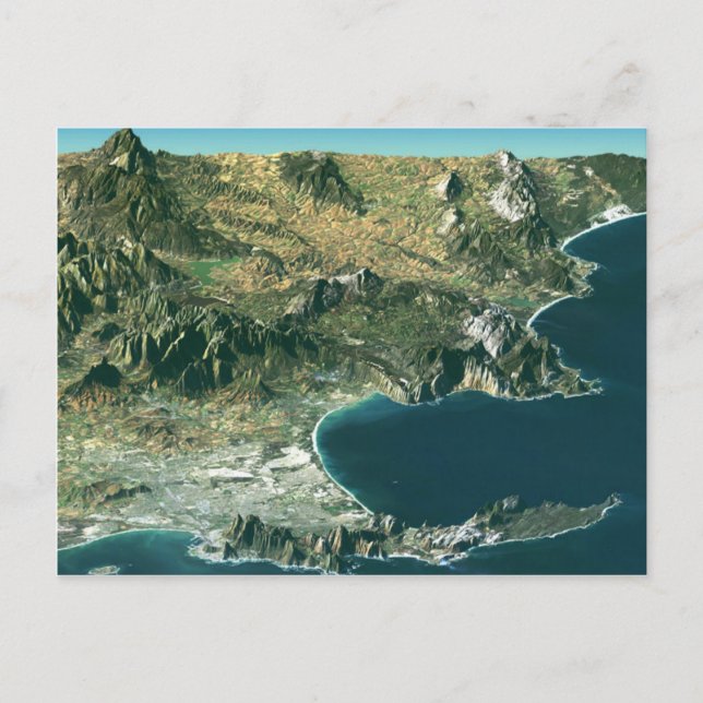 Postkarte mit Satellitenbild über Kapstadt (Vorderseite)
