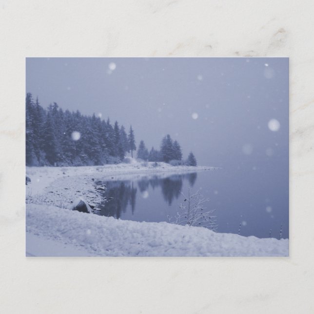 Postkarte mit Schneefall am Meer (Vorderseite)
