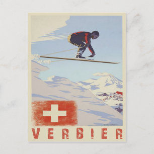 Postkarte mit Schweizer Vintager Skidruckerei