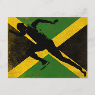 Postkarte mit Sprinter auf jamaikanischer Flagge