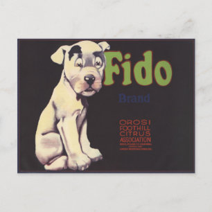 Postkarte mit süßem Hund auf einem Etikett für Zit