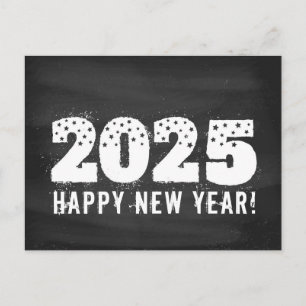 Postkarte mit Text 2025 auf einer Tafel. Neujahr