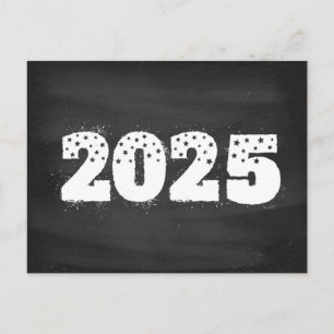 Postkarte mit Text von 2025 auf der Tafel. Neujahr