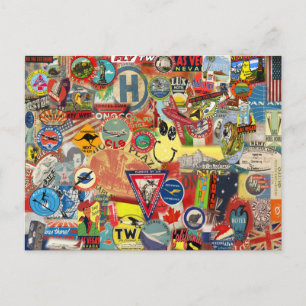 Postkarte mit Vintage-Flaggen und Aufklebern