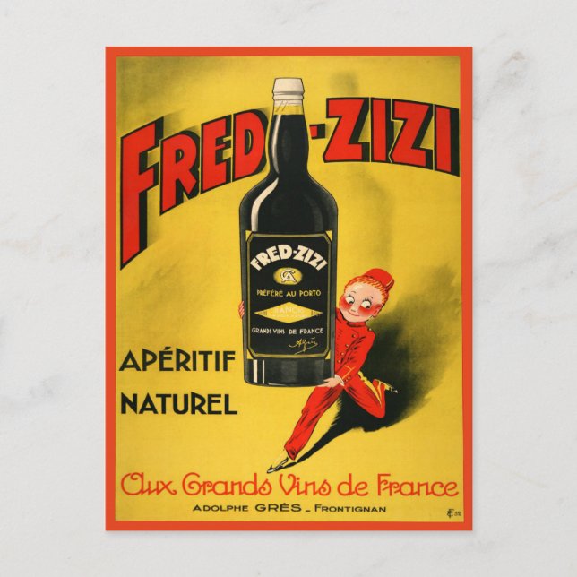 Postkarte mit Vintagem französischem Weinposter (Vorderseite)