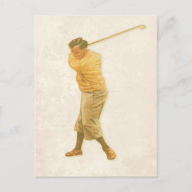 Postkarte mit Vintagem Golf Player (Vorderseite)