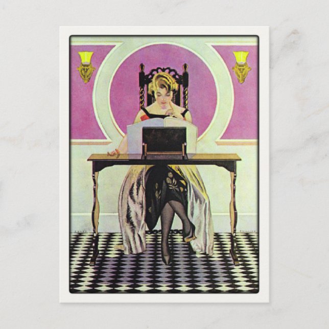 Postkarte mit Vintager Girllesung (Vorderseite)
