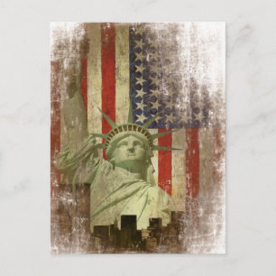 Postkarte mit Vintager New Yorker Skyline-Flagge