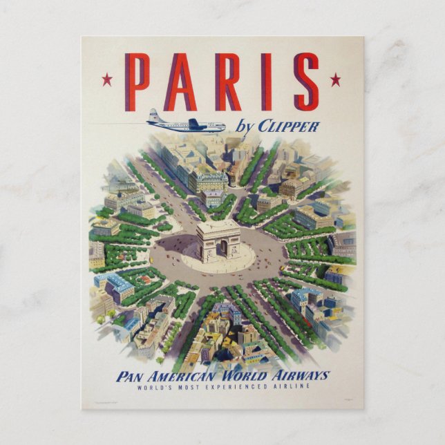 Postkarte mit Werbung für Fluggesellschaften (Vorderseite)