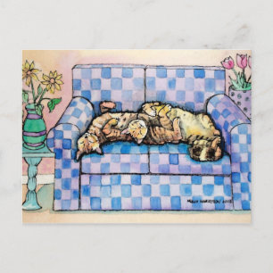 Postkarte mit zwei schlafenden getigerten Katzen