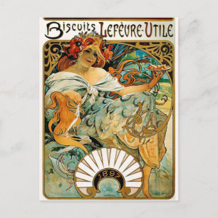 Postkarte: Mucha - Biscuits Lefevre Utile Postkarte