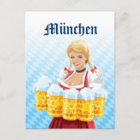 Postkarte München Dirndl Kellnerin Beer Stein