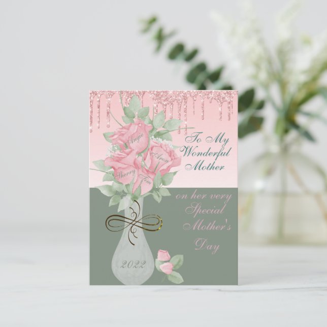Postkarte, Muttertag Personalisierte Rose Postkarte (Stehend Vorderseite)
