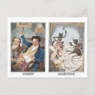 Postkarte:  Nacht - Morgen - Alte Karikatur Postkarte