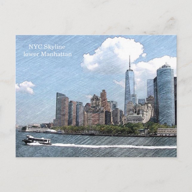 POSTKARTE NYC-SKYLINE Unter-MANHATTAN (Vorderseite)