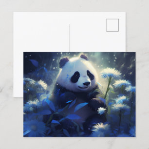 Postkarte Panda Blaues Licht