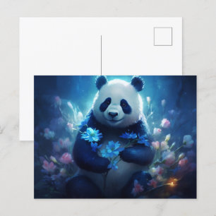 Postkarte Panda Blaues Licht