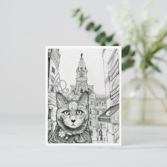 Postkarte - Philadelphia Cat bei Rathaus (Stehend Vorderseite)