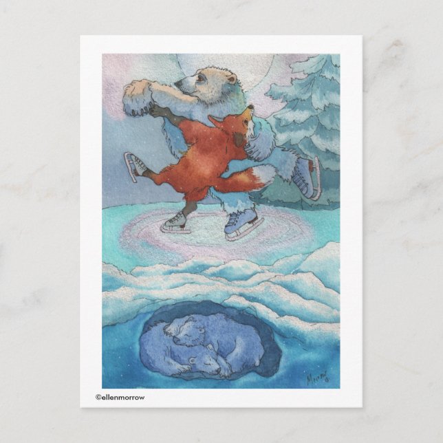 Postkarte - Polar Bear & Fox während Sie schlafen (Vorderseite)